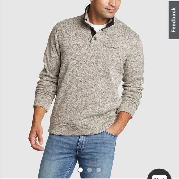 Eddie Bauer | Men's Radiator Fleece Snap-Front Pullover heather light gray - Picture 1 of 11